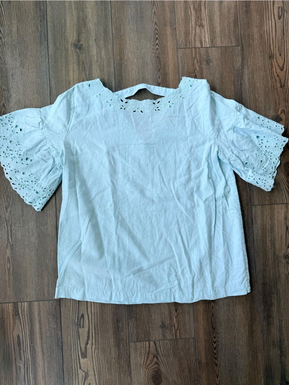 LOFT Light Blue Eyelet Sleeve Top